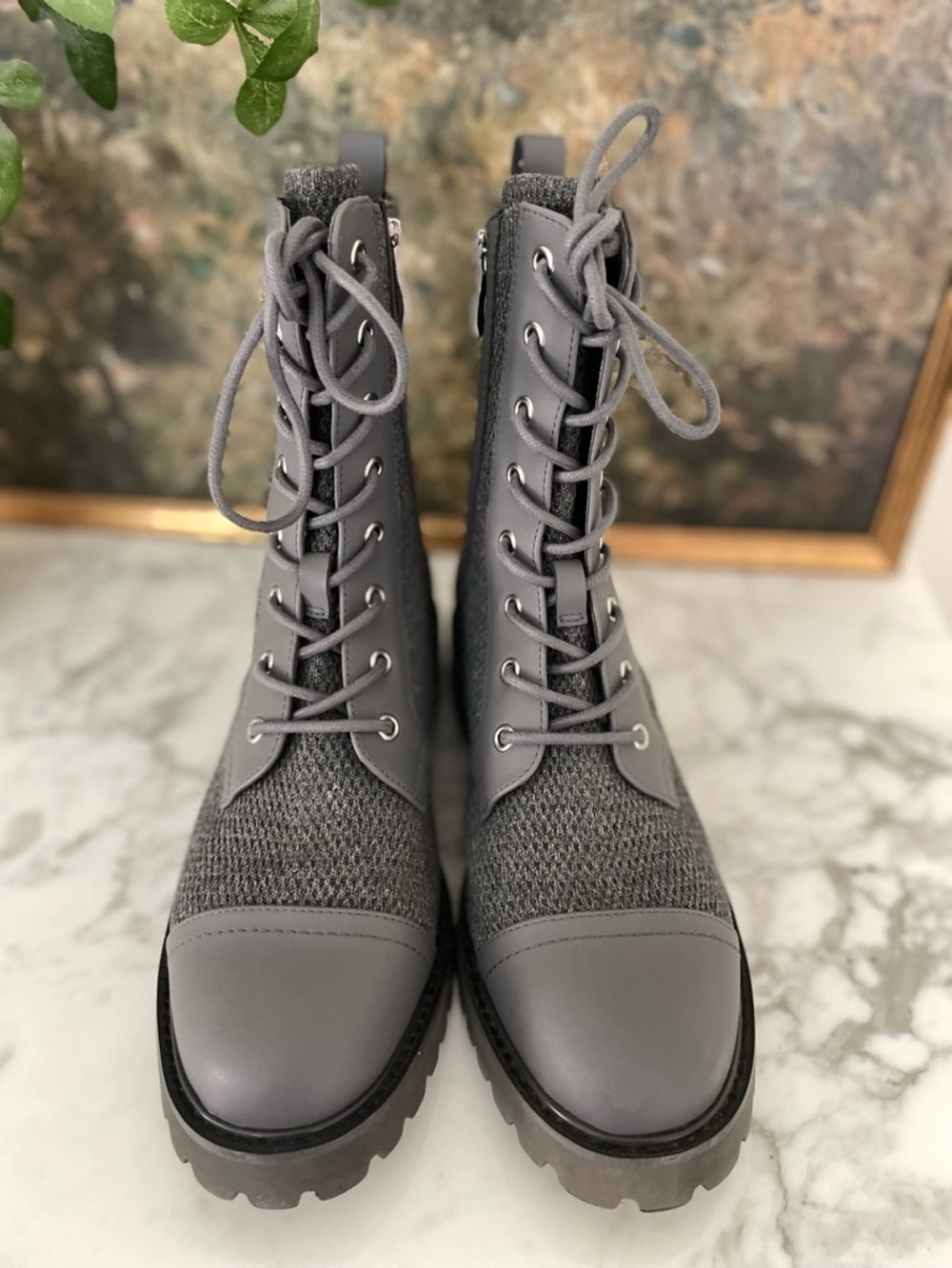 Vivaia Florence Lug Sole Combat Boots Size 9.5 Gray Rich Grey Water Repellent - Picture 3 of 12